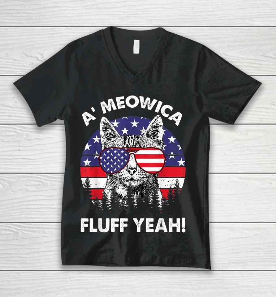 A'meowica Fluff Yeah Patriotic American 4Th Of July Unisex V-Neck T-Shirt