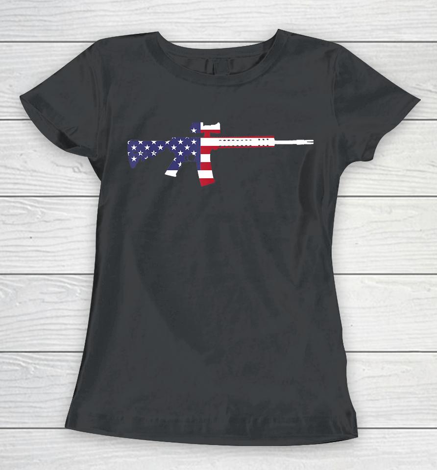 America Rifle Murica Libertarian Conservative Gun Usa Flag Women T-Shirt