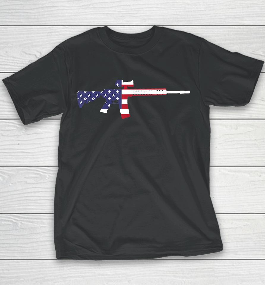 America Rifle Murica Libertarian Conservative Gun Usa Flag Youth T-Shirt