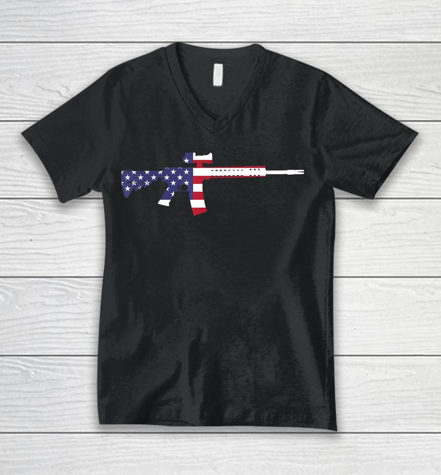 America Rifle Murica Libertarian Conservative Gun Usa Flag Unisex V-Neck T-Shirt