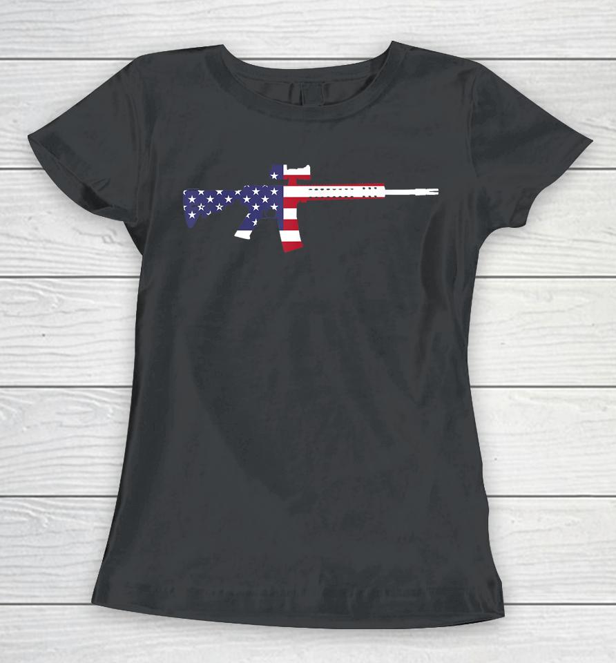 America Rifle Murica Libertarian Conservative Gun Usa Flag Women T-Shirt