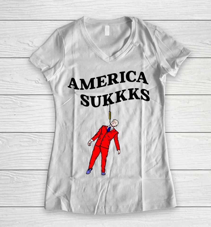 America Sukkks Women V-Neck T-Shirt