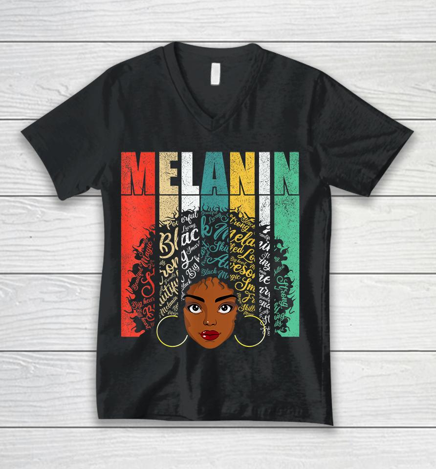 American African Blm Afro Black Women Girls Melanin Unisex V-Neck T-Shirt