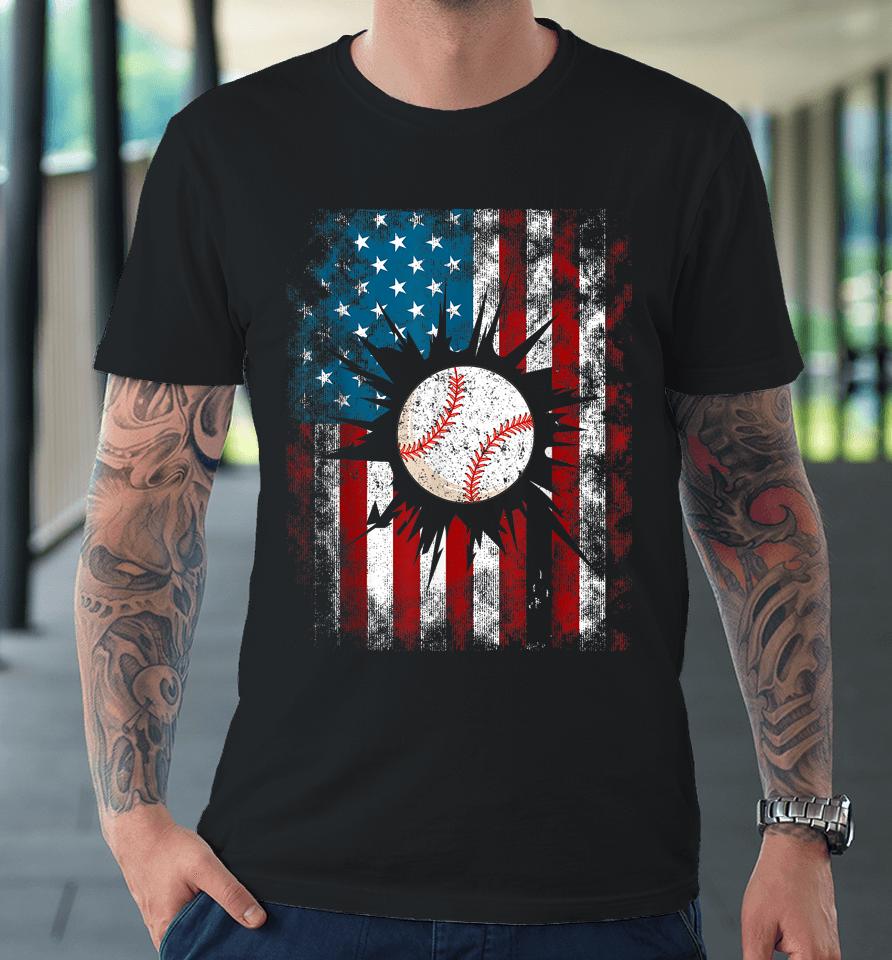 American Baseball Us Flag 4Th Of July Boys Premium T-Shirt