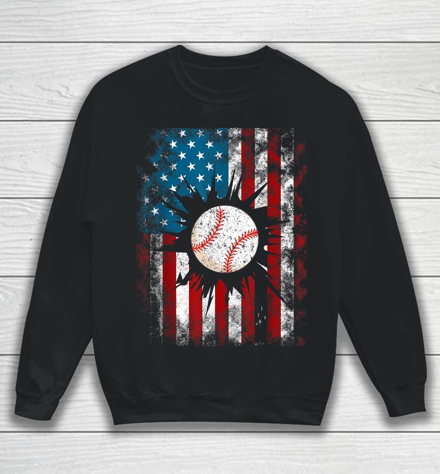 American Baseball Us Flag 4Th Of July Boys Sweatshirt