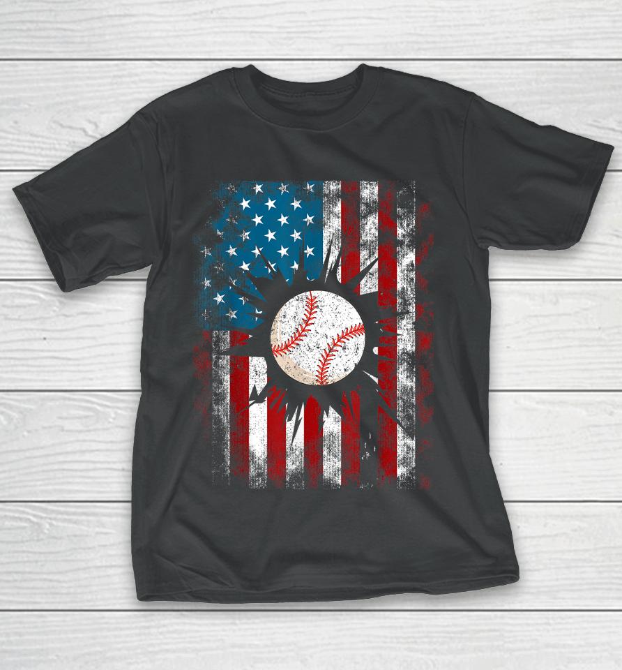 American Baseball Us Flag 4Th Of July Boys T-Shirt