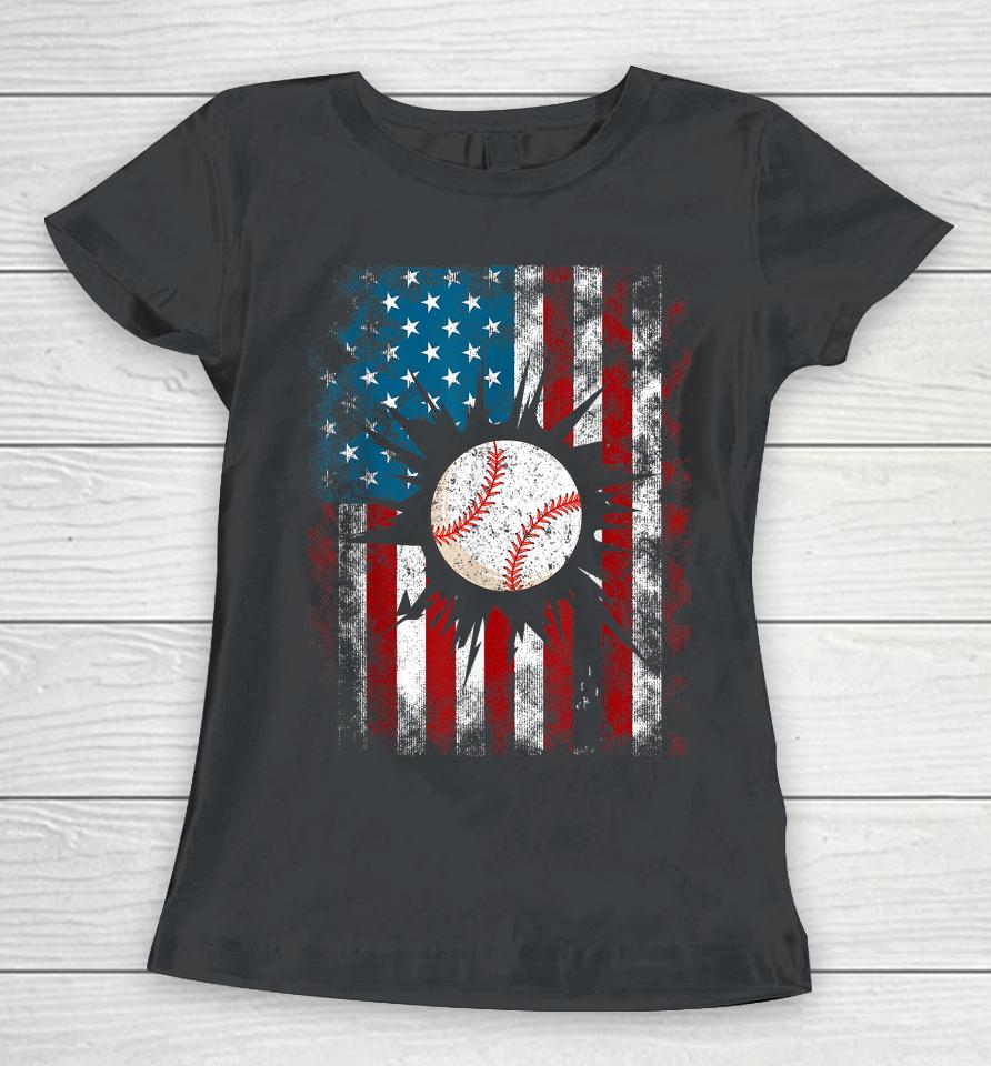 American Baseball Us Flag 4Th Of July Boys Women T-Shirt