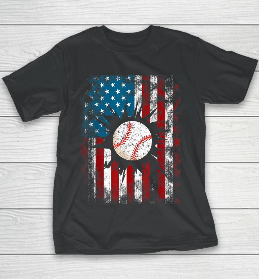 American Baseball Us Flag 4Th Of July Boys Youth T-Shirt