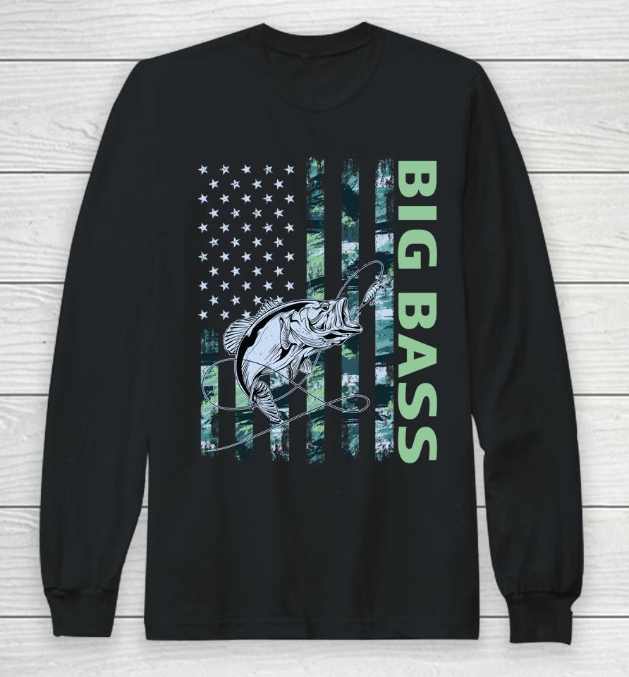 American Camo Flag Big Bass Fishing Cool Usa Long Sleeve T-Shirt