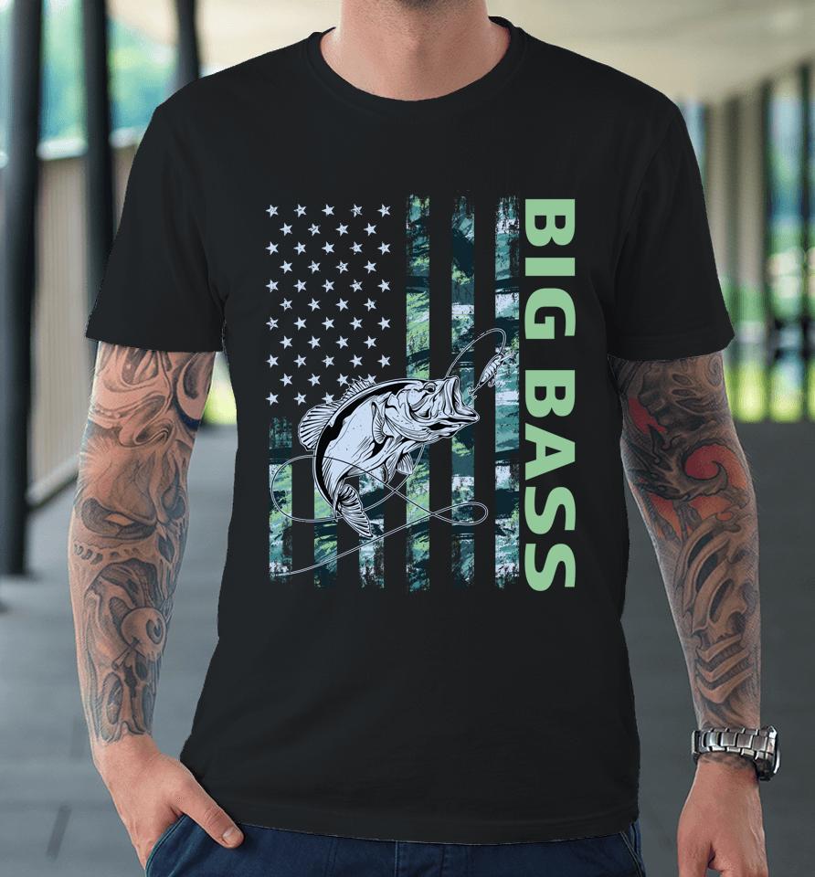 American Camo Flag Big Bass Fishing Cool Usa Premium T-Shirt