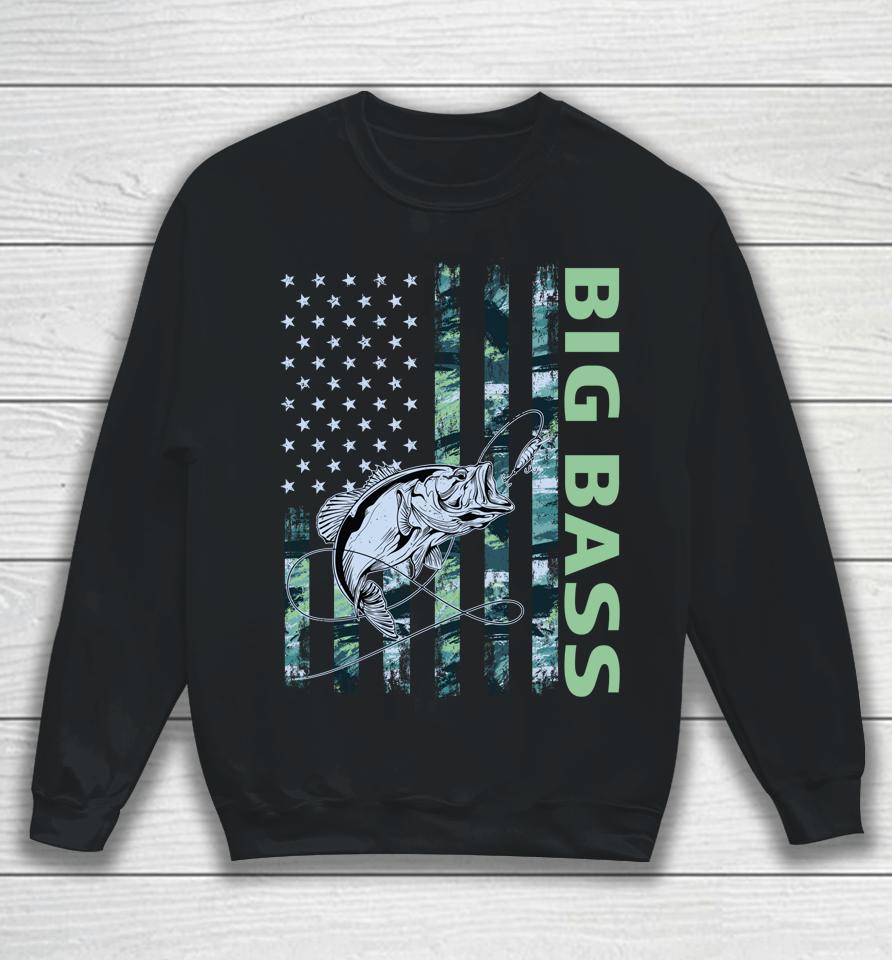 American Camo Flag Big Bass Fishing Cool Usa Sweatshirt