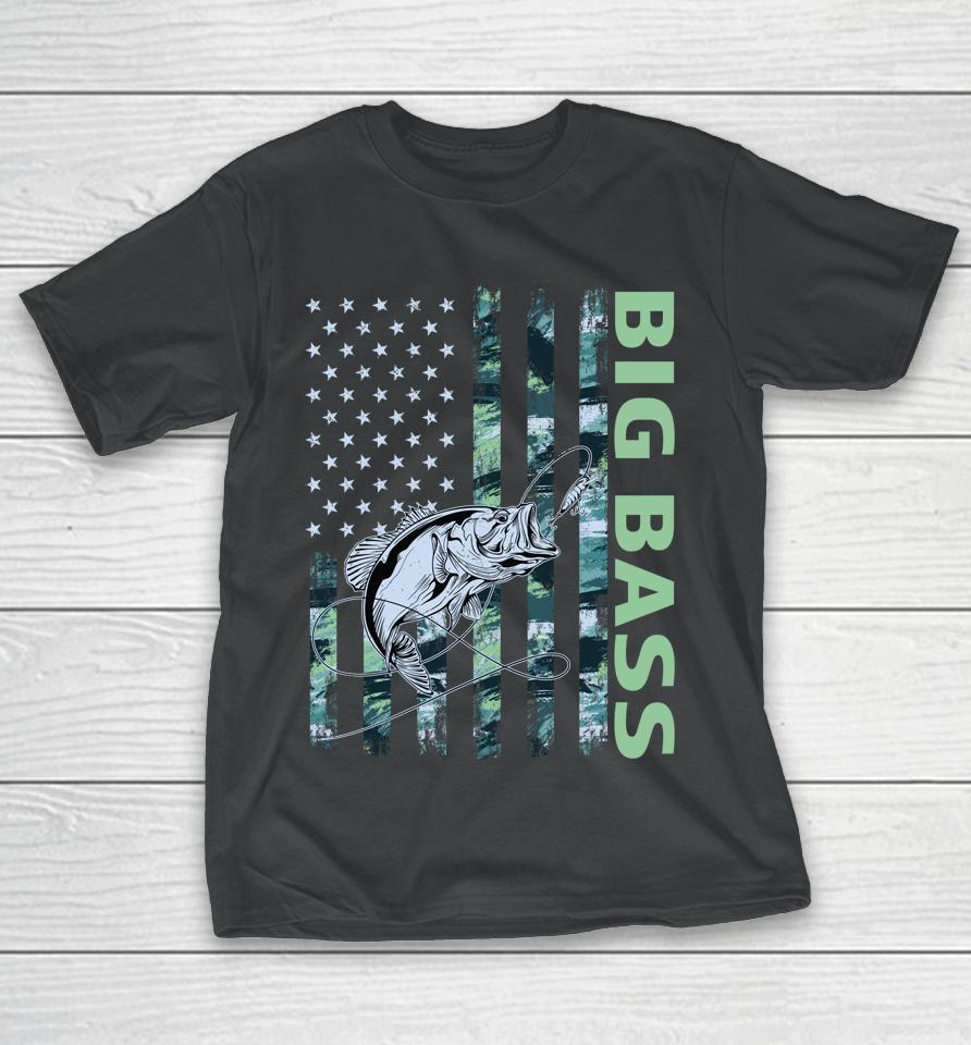 American Camo Flag Big Bass Fishing Cool Usa T-Shirt