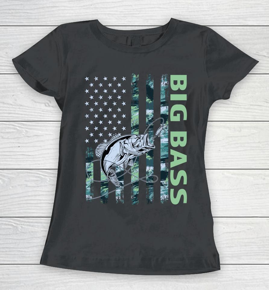 American Camo Flag Big Bass Fishing Cool Usa Women T-Shirt