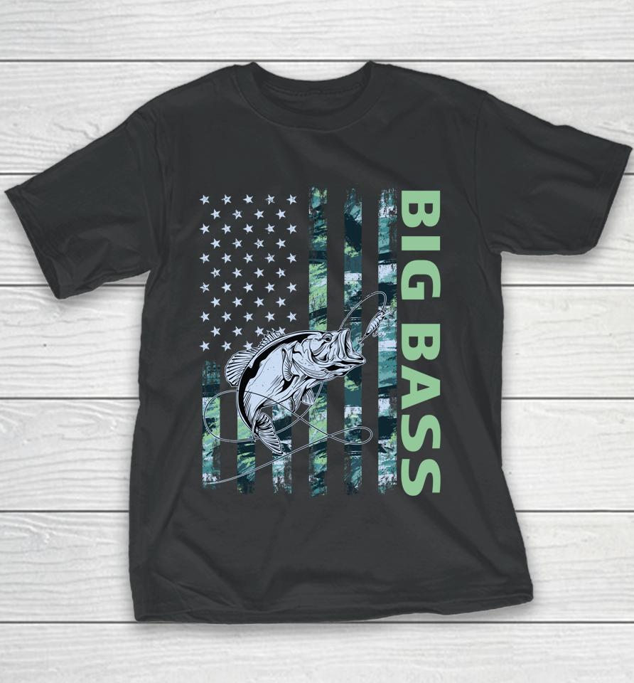 American Camo Flag Big Bass Fishing Cool Usa Youth T-Shirt
