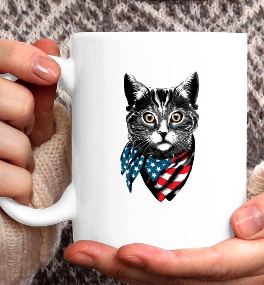 American Cat Wearing Usa Flag Scarf Coffee Mug