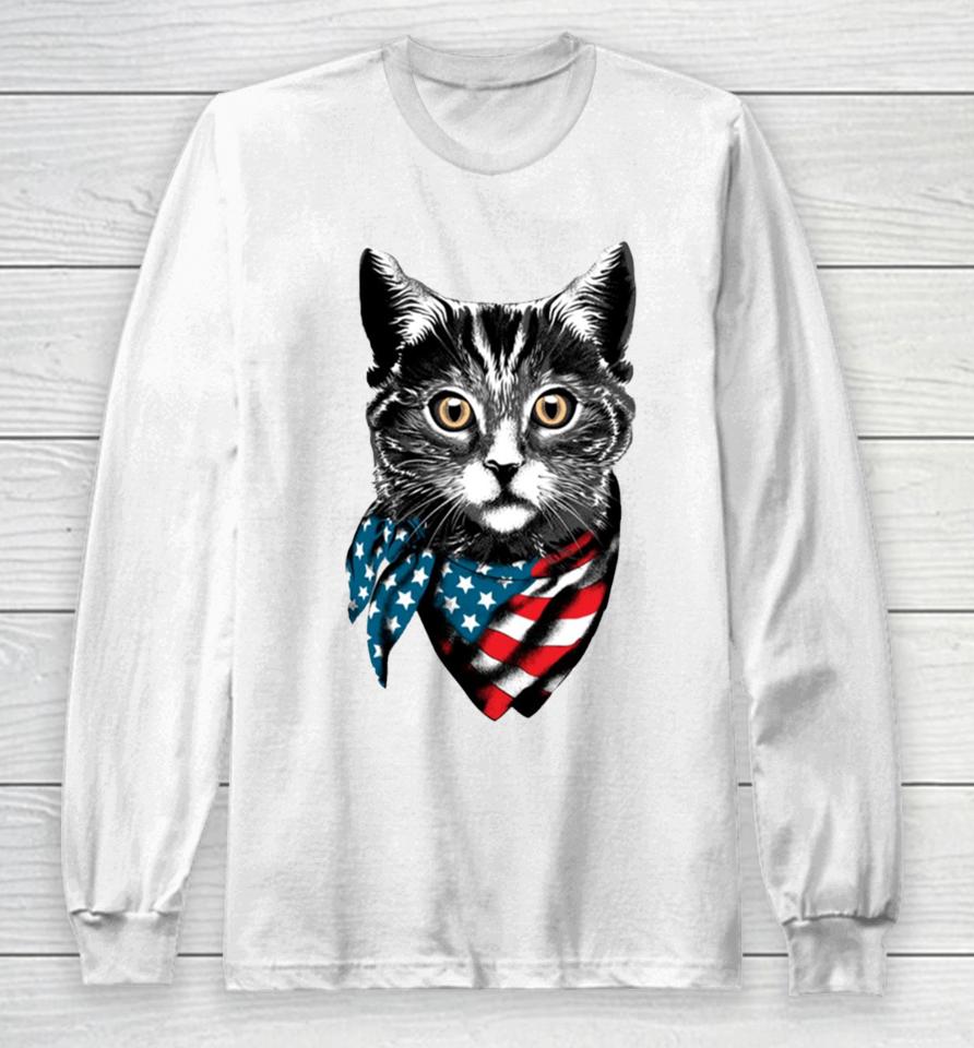 American Cat Wearing Usa Flag Scarf Long Sleeve T-Shirt