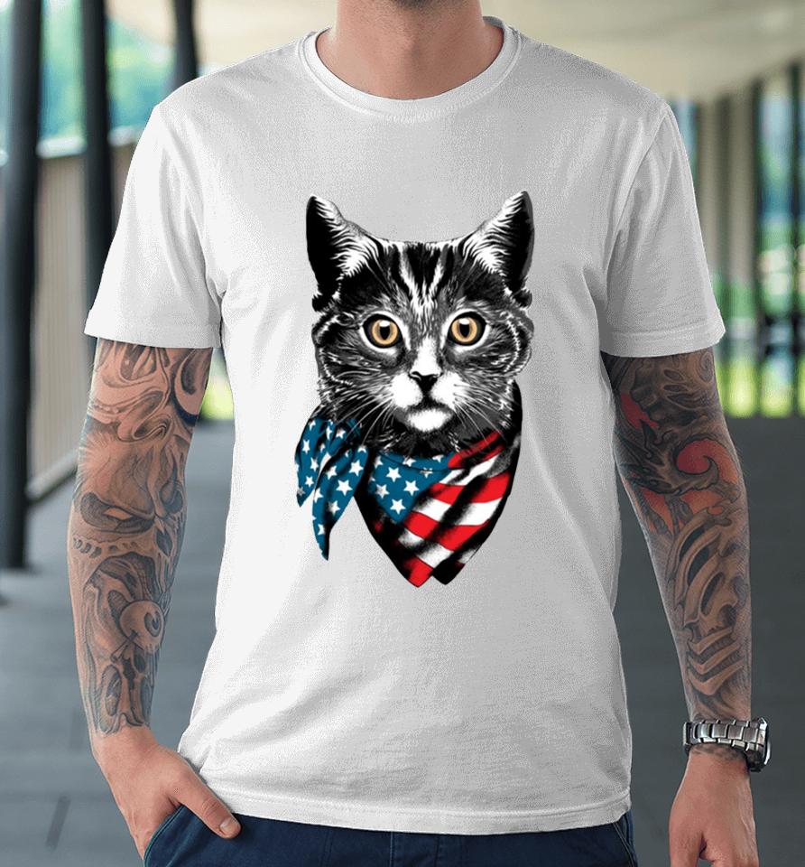 American Cat Wearing Usa Flag Scarf Premium T-Shirt