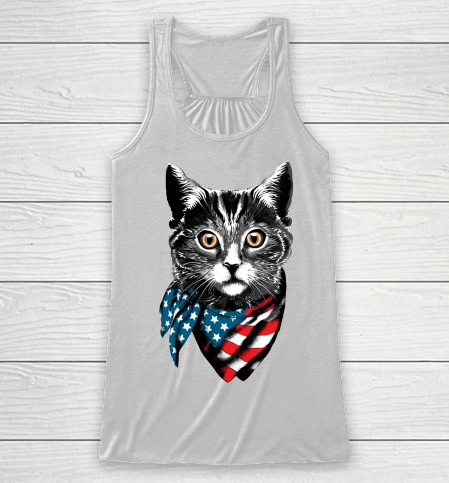 American Cat Wearing Usa Flag Scarf Racerback Tank