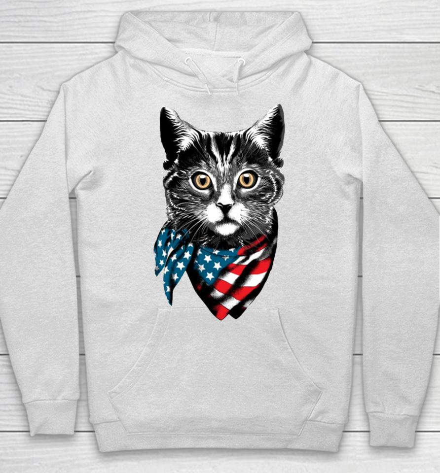 American Cat Wearing Usa Flag Scarf Hoodie