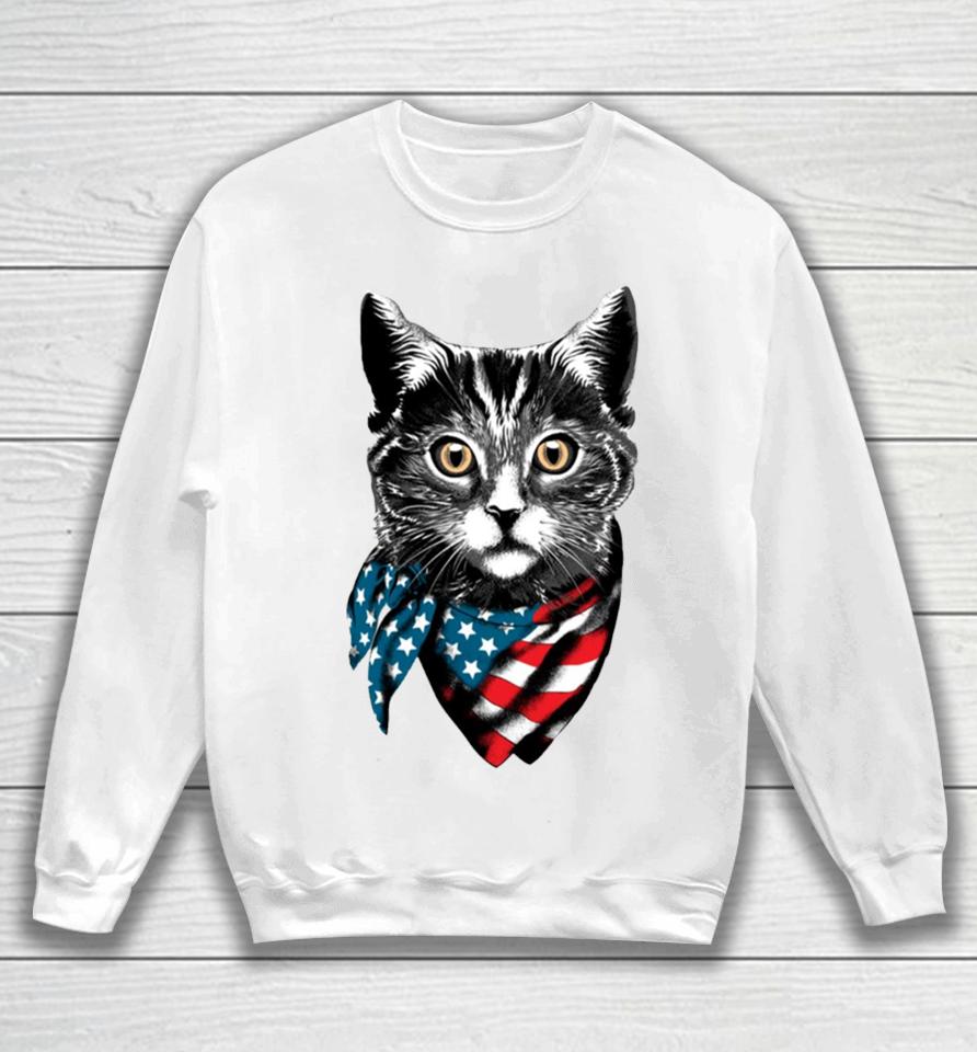 American Cat Wearing Usa Flag Scarf Sweatshirt
