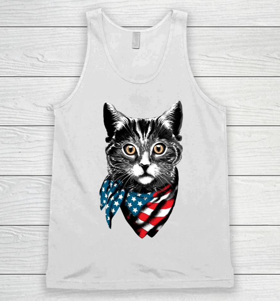 American Cat Wearing Usa Flag Scarf Unisex Tank Top