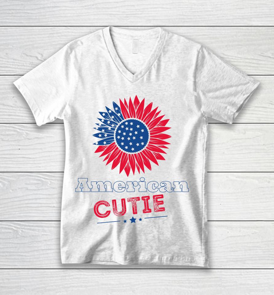 American Cutie Kids Flowered 4Th Of July Unisex V-Neck T-Shirt