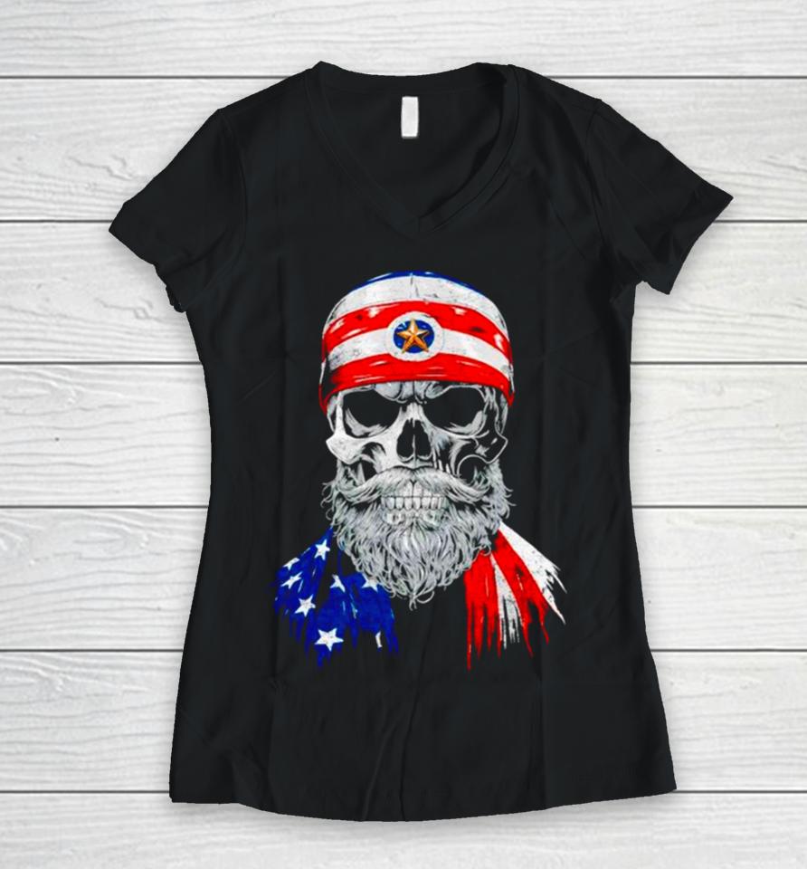 American Death Dealer Usa Flag Women V-Neck T-Shirt