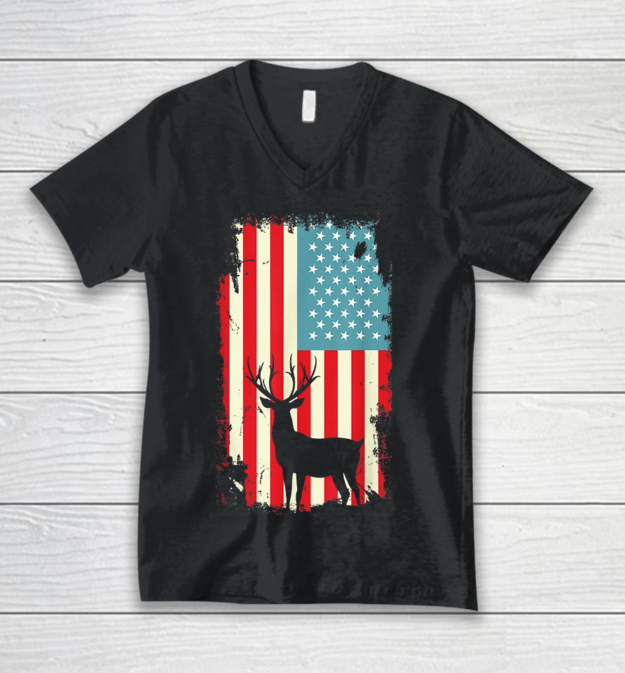 American Deer Hunter Patriotic Vintage Unisex V-Neck T-Shirt