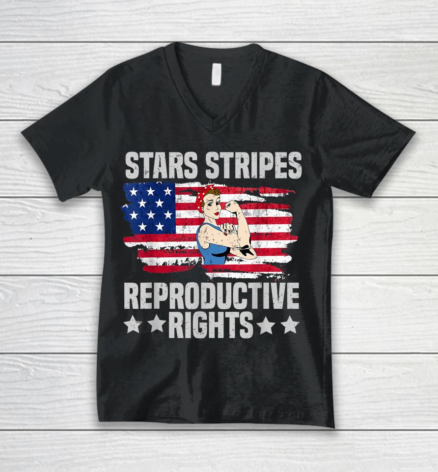 American Flag 4Th Of July Stars Stripes Reproductive Rights Unisex V-Neck T-Shirt