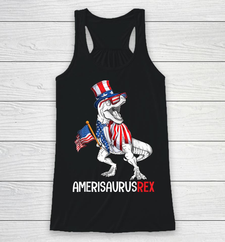 American Flag 4Th Of July T Rex Dinosaur Amerisaurus Boy Racerback Tank