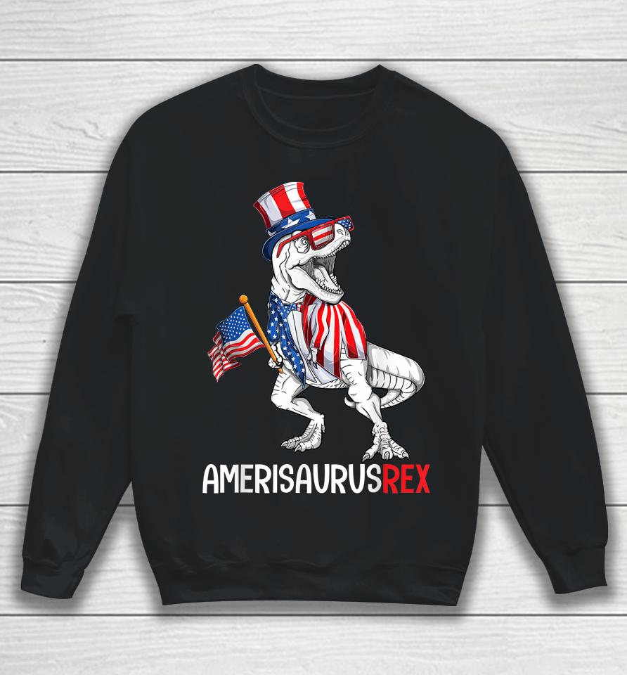American Flag 4Th Of July T Rex Dinosaur Amerisaurus Boy Sweatshirt