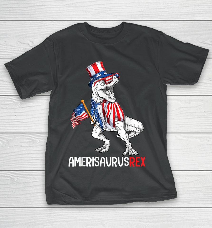 American Flag 4Th Of July T Rex Dinosaur Amerisaurus Boy T-Shirt