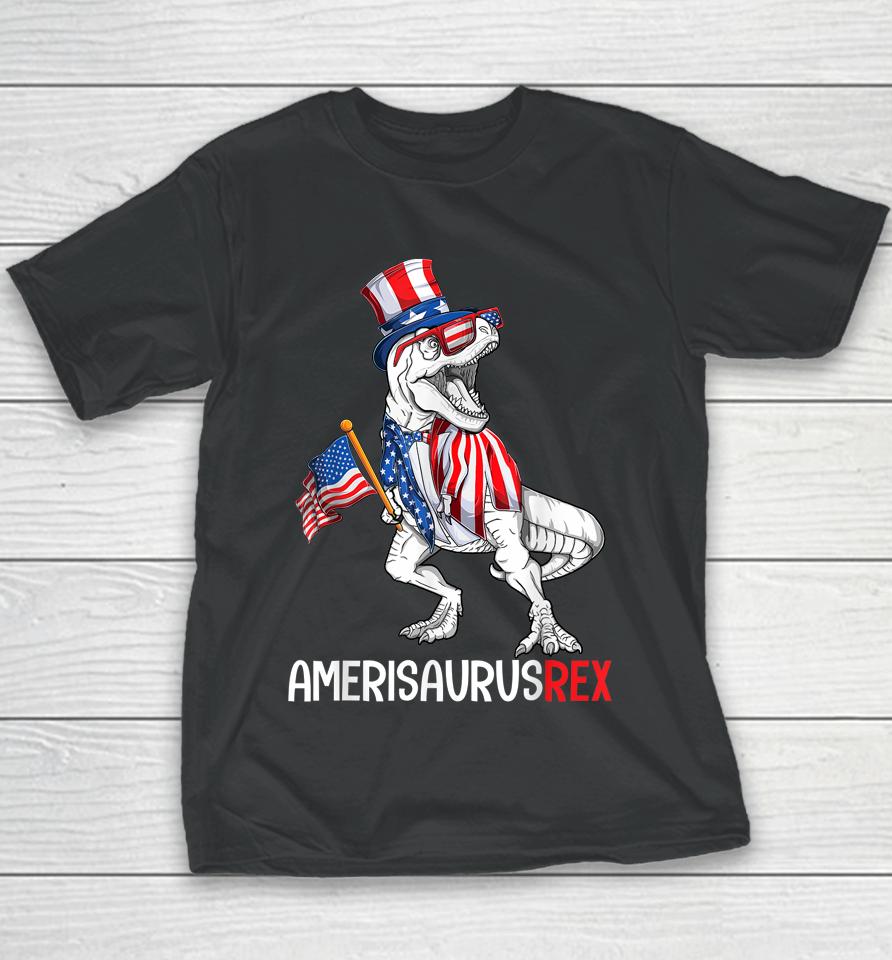 American Flag 4Th Of July T Rex Dinosaur Amerisaurus Boy Youth T-Shirt