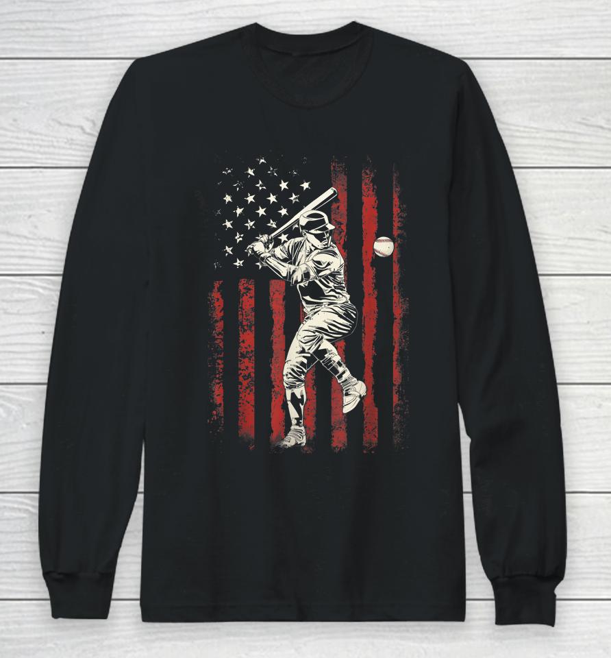 American Flag Baseball Team Gift For Men Boys Long Sleeve T-Shirt