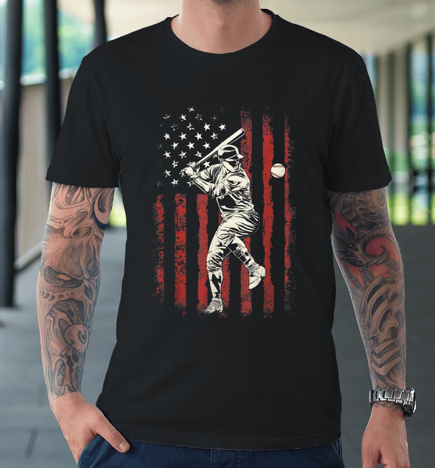 American Flag Baseball Team Gift For Men Boys Premium T-Shirt