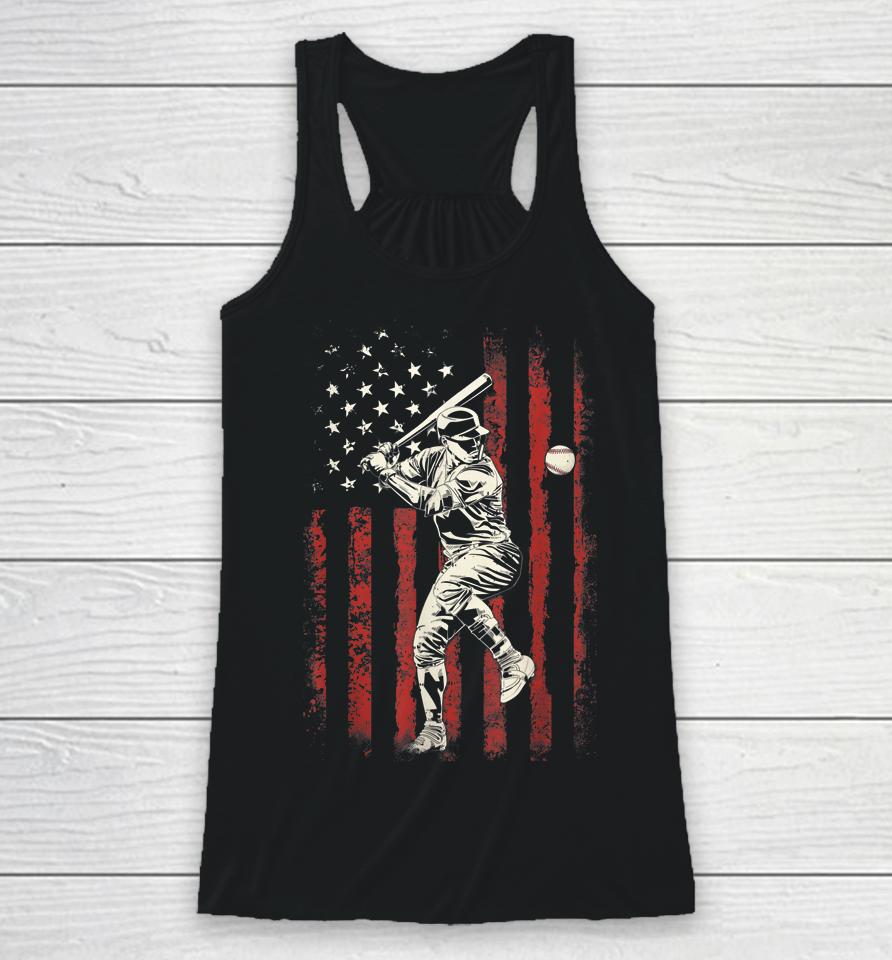 American Flag Baseball Team Gift For Men Boys Racerback Tank