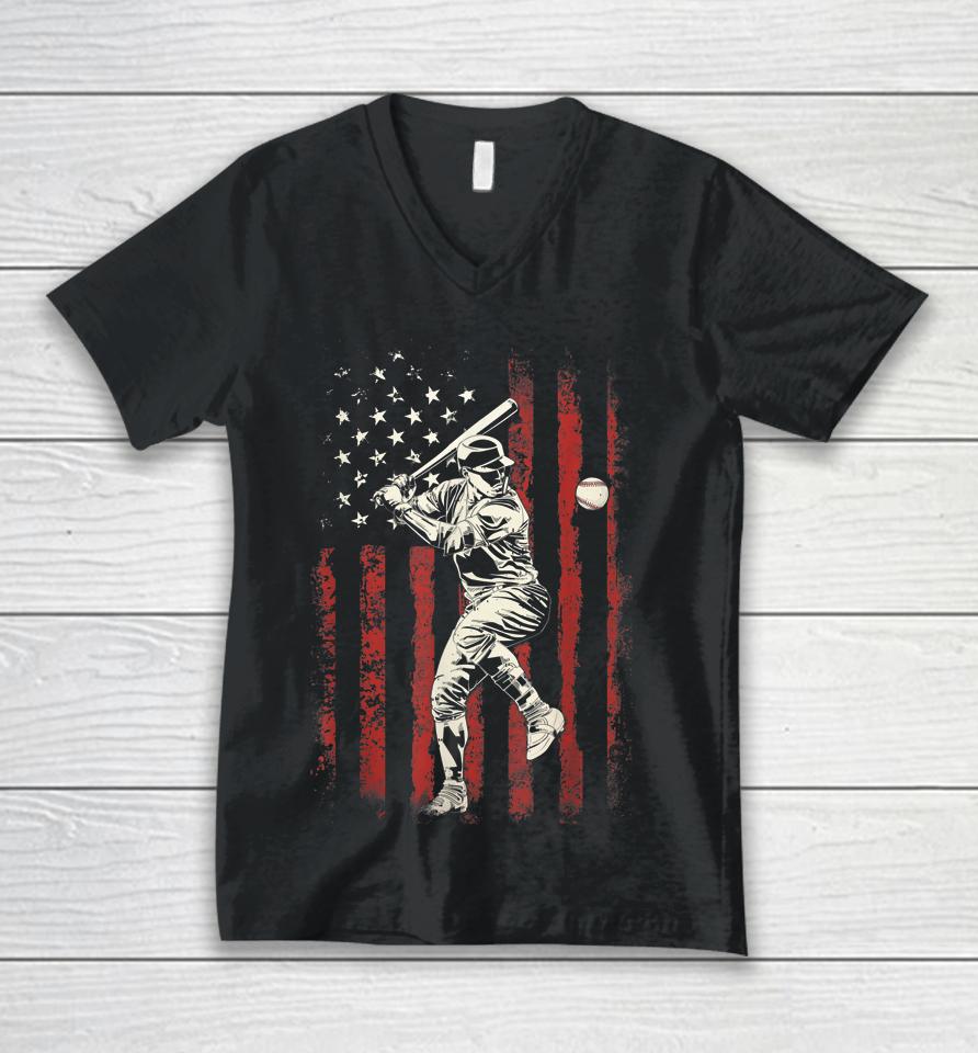 American Flag Baseball Team Gift For Men Boys Unisex V-Neck T-Shirt