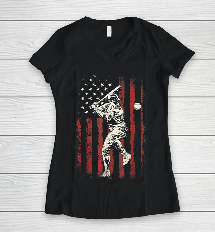 American Flag Baseball Team Gift For Men Boys Women V-Neck T-Shirt