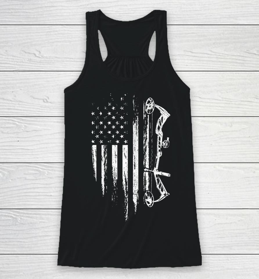 American Flag Bowhunting Bow Archery Gift For Deer Hunter Racerback Tank