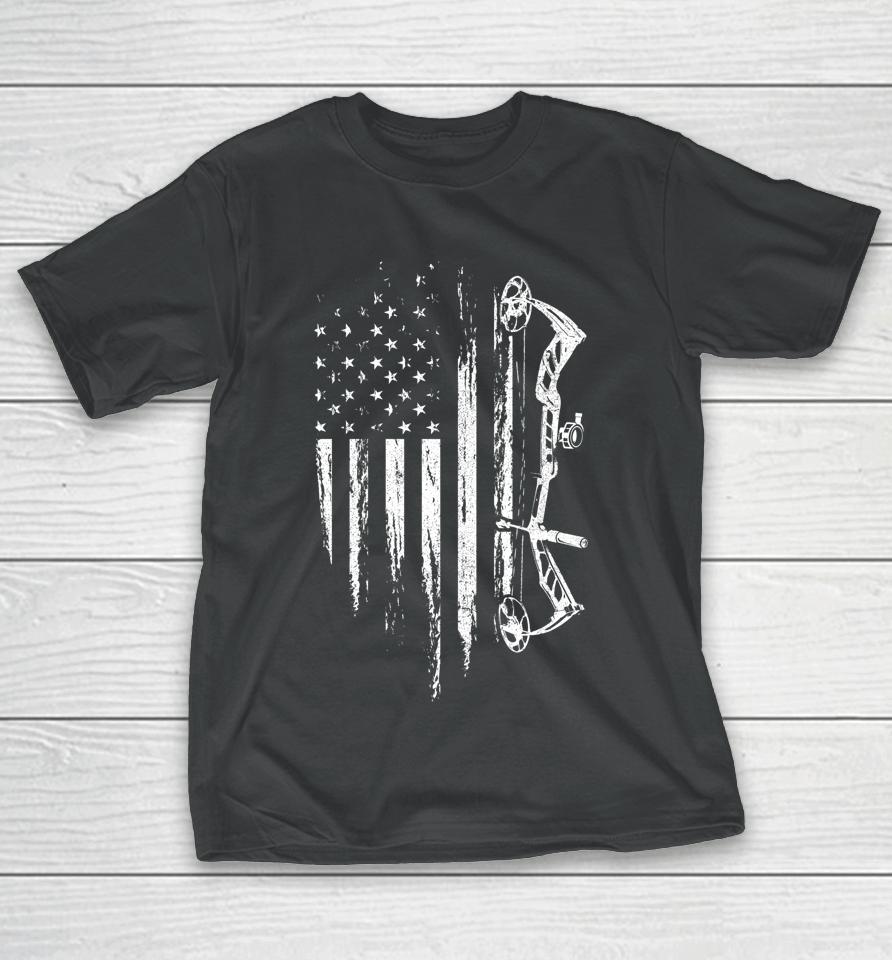 American Flag Bowhunting Bow Archery Gift For Deer Hunter T-Shirt