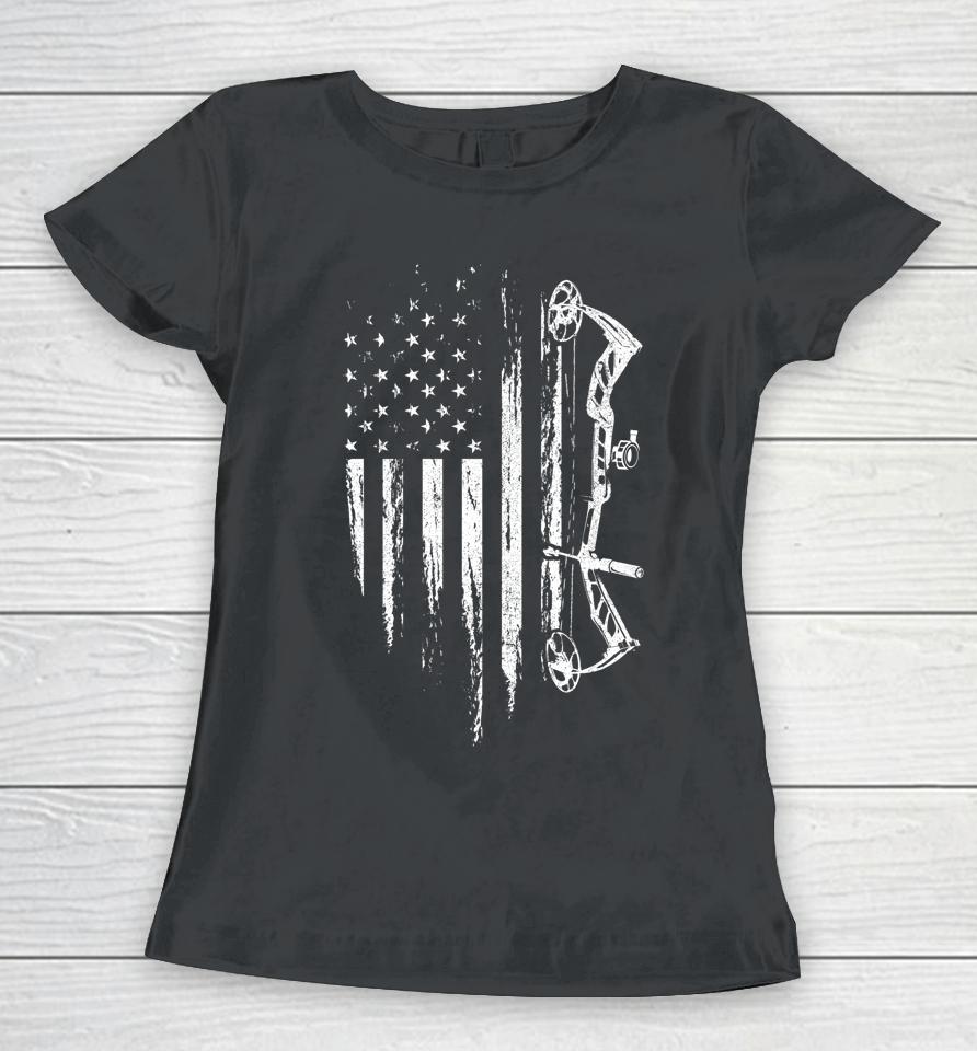 American Flag Bowhunting Bow Archery Gift For Deer Hunter Women T-Shirt