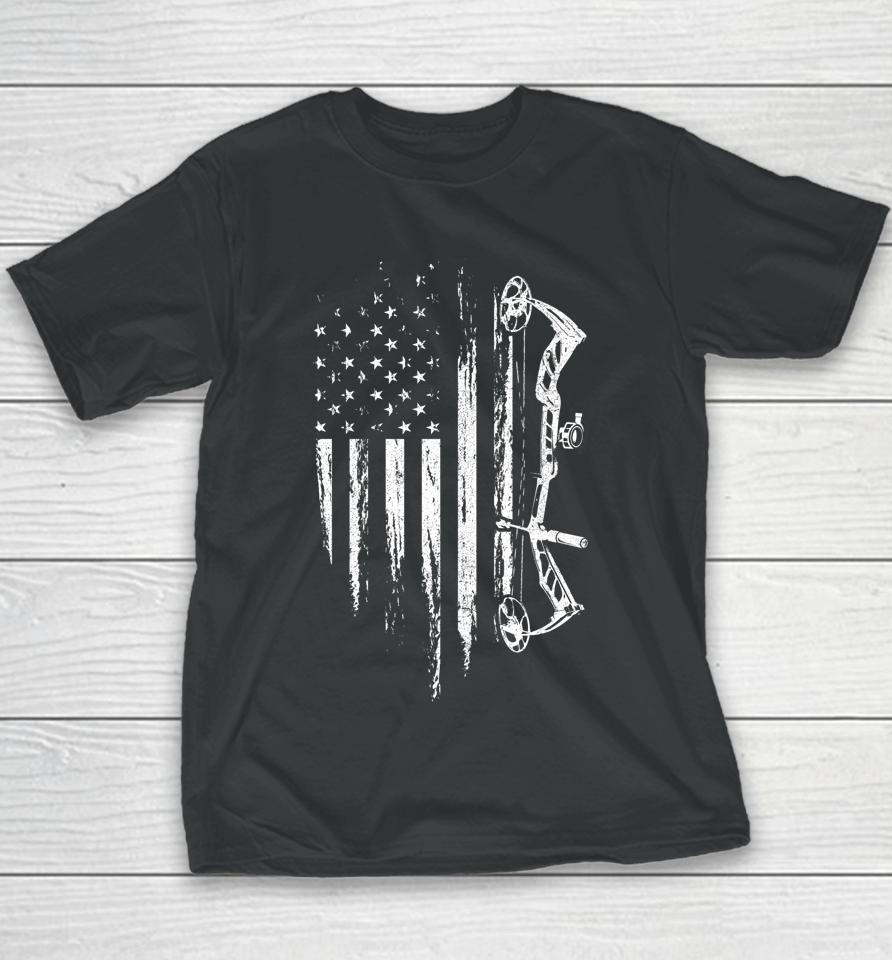 American Flag Bowhunting Bow Archery Gift For Deer Hunter Youth T-Shirt