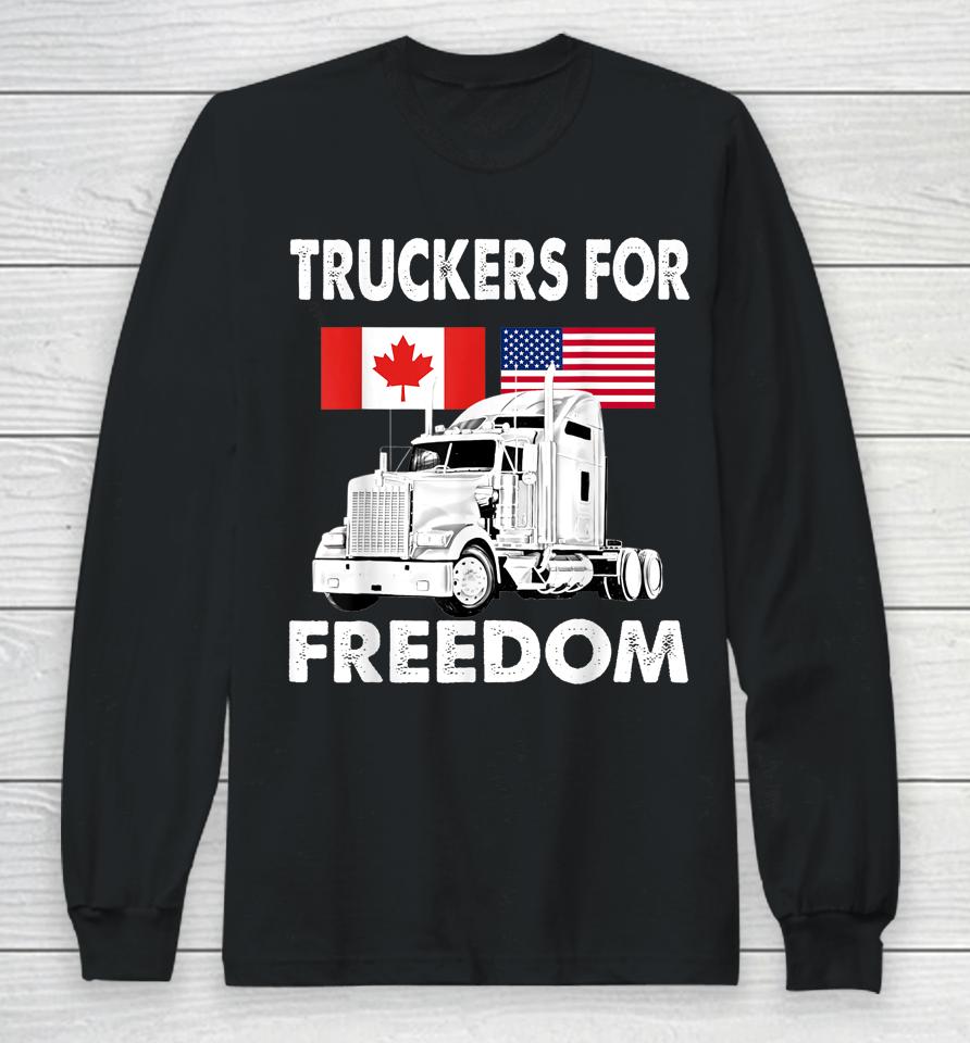 American Flag Canada Flag Freedom Convoy 2022 Truck Driver Long Sleeve T-Shirt