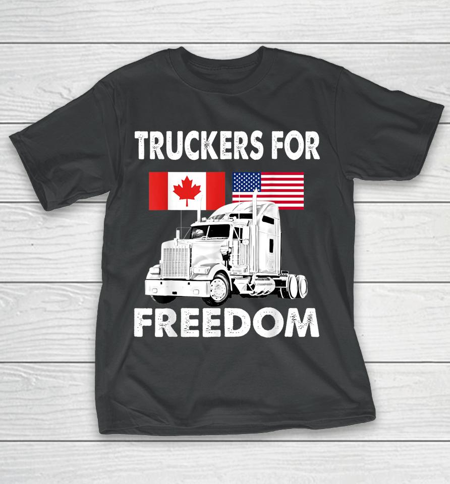 American Flag Canada Flag Freedom Convoy 2022 Truck Driver T-Shirt
