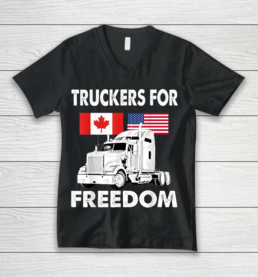American Flag Canada Flag Freedom Convoy 2022 Truck Driver Unisex V-Neck T-Shirt