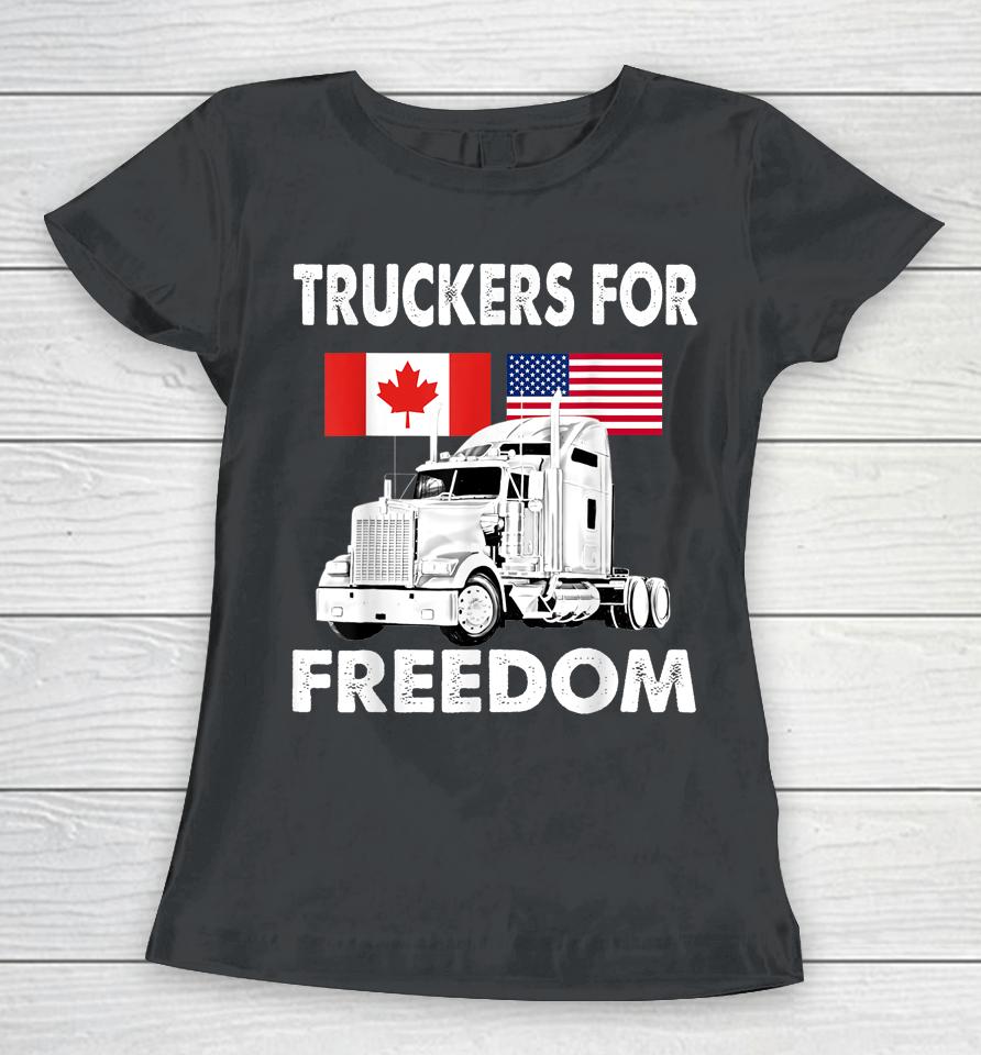 American Flag Canada Flag Freedom Convoy 2022 Truck Driver Women T-Shirt
