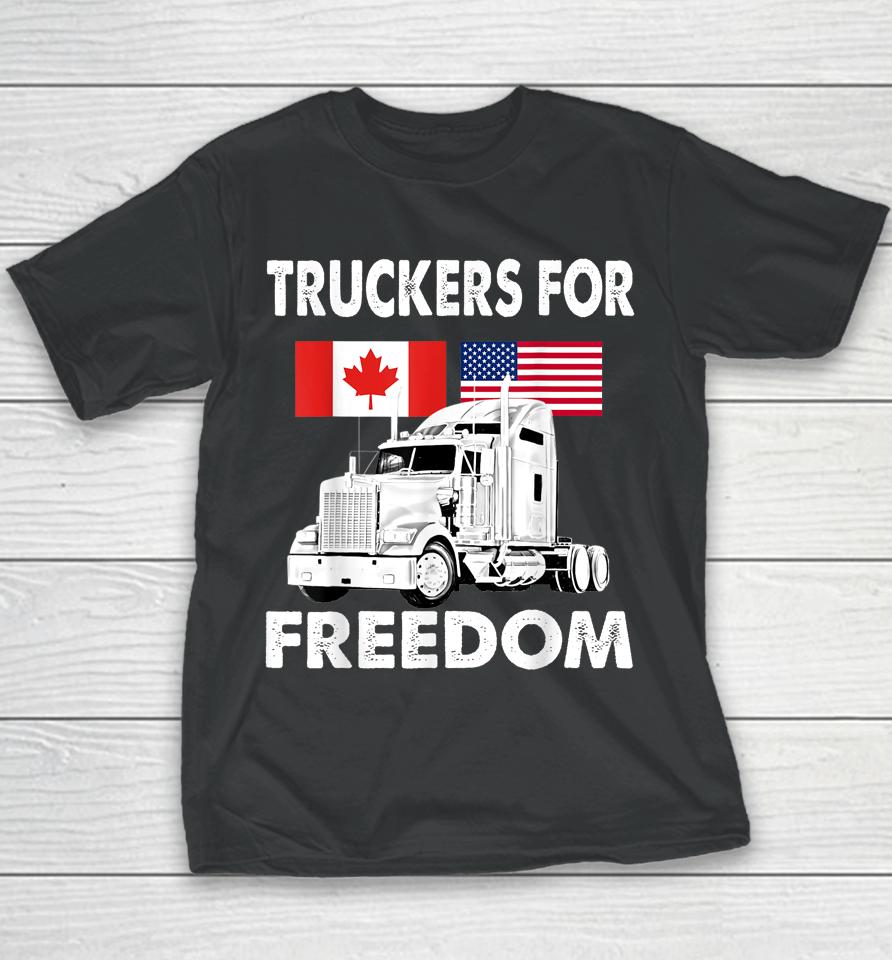 American Flag Canada Flag Freedom Convoy 2022 Truck Driver Youth T-Shirt