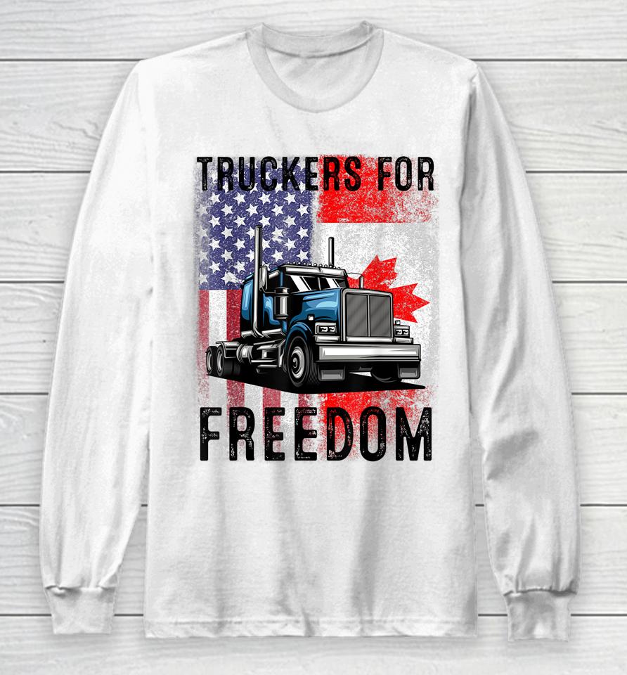 American Flag Canada Flag Freedom Convoy 2022 Trucker Driver Long Sleeve T-Shirt