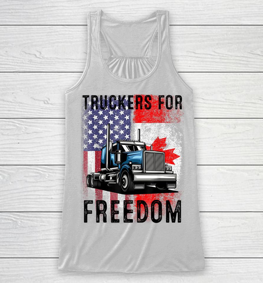 American Flag Canada Flag Freedom Convoy 2022 Trucker Driver Racerback Tank