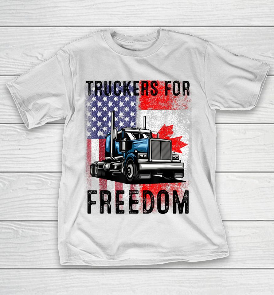 American Flag Canada Flag Freedom Convoy 2022 Trucker Driver T-Shirt
